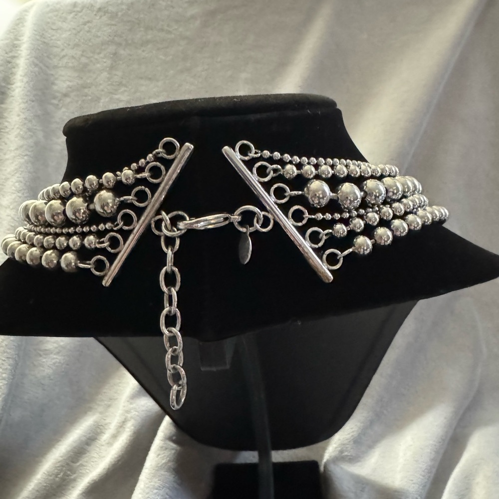 Milor 6 Strand Stainless Steel Silver Beaded Necklace - Picture 3 of 5